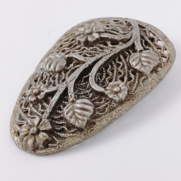 Vintage 1930s Signed LN Dress Clip Floral Openwork Silver Tone - Picture 5 of 15